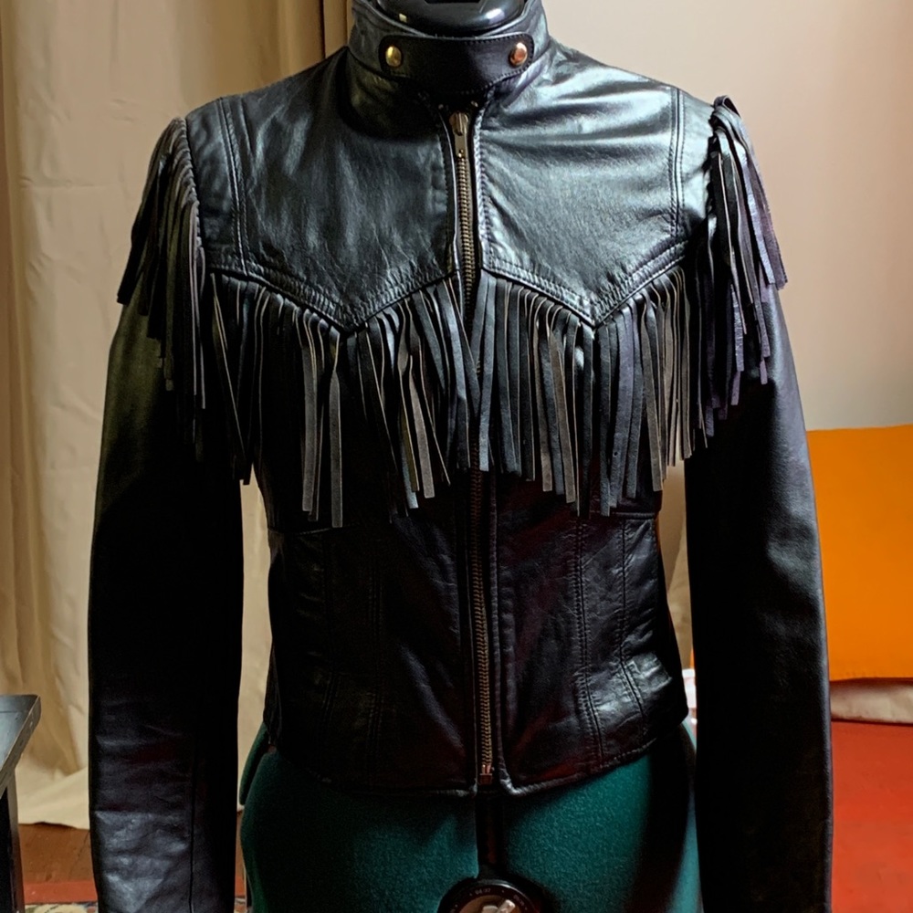 Size small custom fringe rocker leather jacket